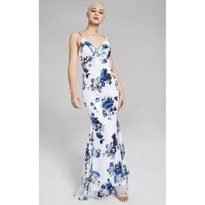 TEEZE ME Juniors' Printed Foil Mesh Dress Blue & White Size 11